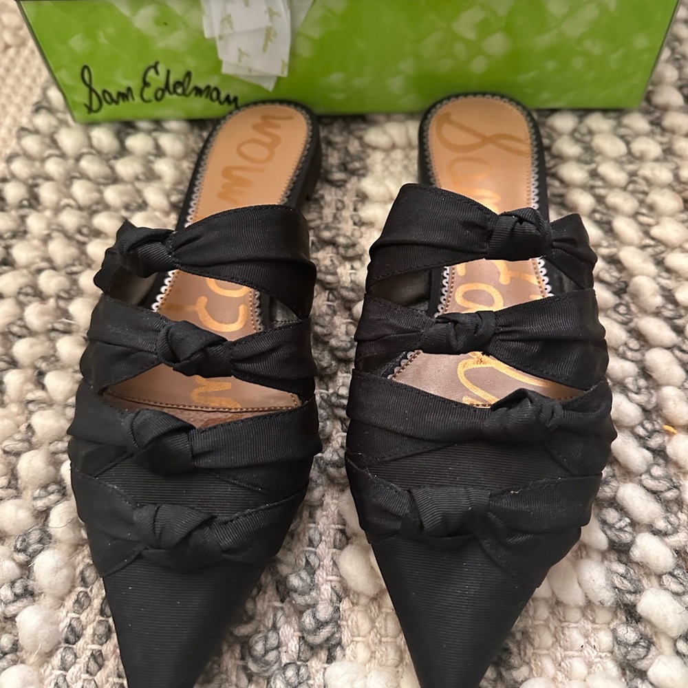SAM EDELMAN, Black, Shanti Flat Knotted Mules, Sz 8.5